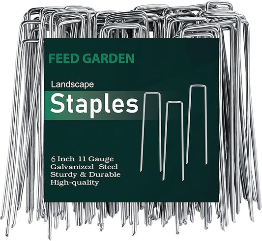 FEED GARDEN 6 Inch 25 Pack Galvanized Landscape Staples 11 Gauge Turf Garden Stakes Tent Stakes Landscaping Fabric SOD Pins Yard Stakes for Weed Barrier Fabric