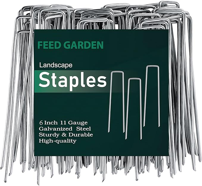 FEED GARDEN 6 Inch 50 Pack Hot-dip Galvanized Landscape Staples Plant Cover Stakes 11 Gauge Tent Stakes Garden Stakes Landscaping Fabric SOD Pins Yard Stakes for Decoration Weed Barrier Fabric