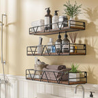 Floating Shelves Set of 3, Home Wood Wall Shelf, Farmhouse Shelf for Bedroom, Wall Mounted Floating Shelf for Living Room, Bedroom, Bathroom, Kitchen, Office (Black)