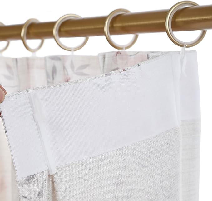 Pink Floral Pinch Pleated Linen Curtains - 2 Panels of Privacy Light-Filtering Printed Curtains Suitable for Dining Rooms and Farmhouses.40 Inches Wide by 88 Inches Long