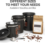Veken Coffee Canister with Window,Airtight Stainless Steel Container,Home Kitchen Food Storage Organizers for Grounds,Beans,Espresso,Rice,Tea,Sugar,Flour, Cereal,Scoop,Bar Accessories,Gifts,22OZ,Black