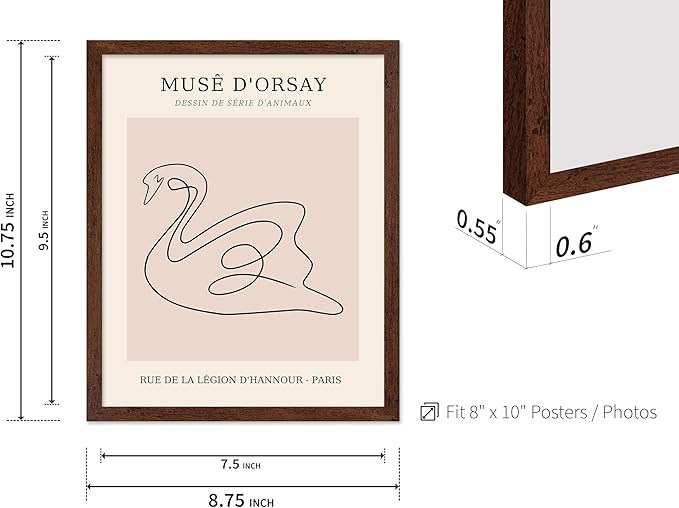 Poster Master Vintage Poster - Retro One Line Swan Drawing Print - Swan Art - Bird Art - Minimal Gift for Her, Animal Lover - Abstract Decor for Home, Office, Bedroom, 16x20 Brown Framed