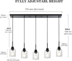 Black Chandelier 5 Light Dining Room Lighting Fixtures Hanging Linear Pendant Lights Industrial Modern Chandelier with Seeded Glass for Kitchen Island Living Room Bedroom Foyer Hall Entryway