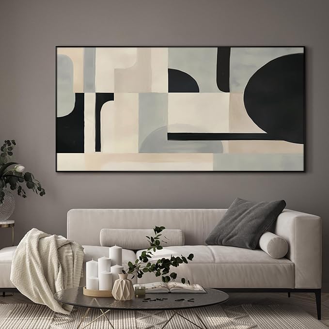 SIGNWIN 36"x72" Extra Large Framed Wall Art Modern Neutral Abstract Geometric in Black and Beige, Clean Minimalist Design for Home Living Room Bedroom Decor (Frame Assembly Required)