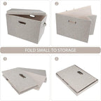 Large 17" 36 Quart Collapsible Stackable Storage Bins with Lids, 3 Packs Beige Linen Fabric Closet Boxes with Lids, Storage Cube Baskets Container Organizers for Bedroom Office(17 x12 x11)