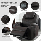 Power Recliner Chair with Heat and Massage, PU Leather Home Theater Seating with LED Lights/Cup Holders/Side Pocket/USB Port, Reclining Sofa Chair for Living Room (1, Brown)