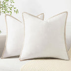 decorUhome Chenille Soft Throw Pillow Covers 16x16 Set of 2, Farmhouse Velvet Neutral Decorative Euro Pillow Covers with Stitched Edge for Couch Sofa Bed Home Decor, Cream White