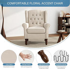 UIXE High Back Accent Chairs Set of 2, Upholstered Armchair in Fabric for Living Room, Retro Wingback Arm Chair Comfy Single Sofa Bedroom Reading Seat with Solid Wood Legs - Beige