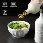 Sweejar 16 Oz Ceramic Olive Oil Dispenser Bottle, Oil Dispenser for Kitchen with Gravity Spout, Relief Opaque Oil Container for Evoo, Avocado Oil, Vinegar, Soy Sauce, 1 Pack(Beige, Gold Spout)