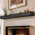 72x8x5 Fireplace Mantel - Handcrafted Hollow Rustic Solid Wood Wall Mounted Floating Shelf with Invisible Heavy Duty Wood Bracket (Weathered Black)