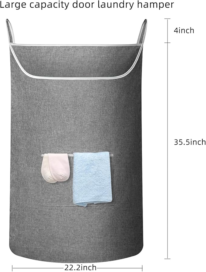 X-Large Door Hanging Hamper Bag,2 Pack Large Capacity Hanging Laundry Hamper Basket with Wide Opening Dirty Clothes Laundry Hamper Storage Bag Size 35X22inch(Grey-2Pack)
