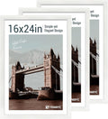 16x24 Poster Frame 3 Pack - White, Textured Solid Wood Picture Frame, Wall Gallery Photo Frame