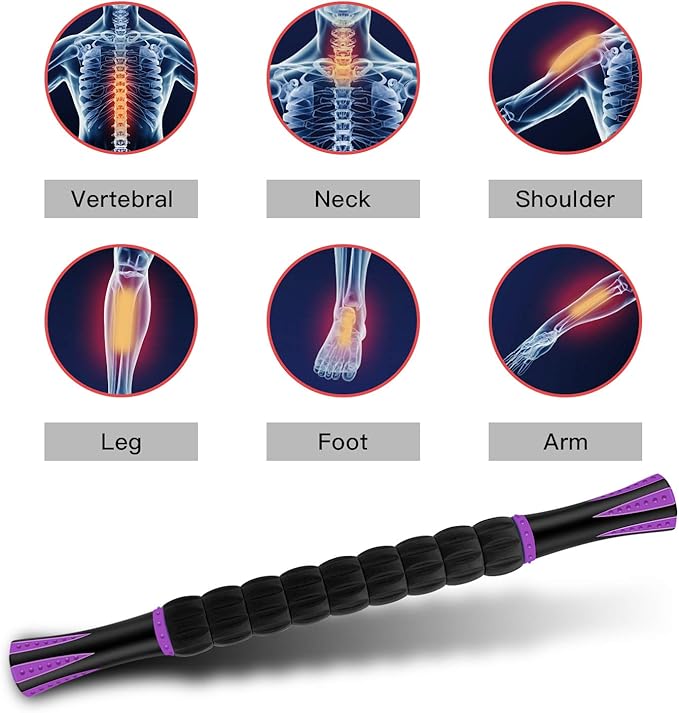 Muscle Roller Massage Roller Stick for Athletes, Help Reducing Muscle Soreness Cramping Tightness Leg Arms Back Calves Muscle Massager（Purple Black- 18 inch）