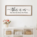 This is us Wall Decor Sign 32'' x 12'' Large Master Bedroom Home Life Story Wood Framed Vintage Family Sign Rustic Plaque Living Room Minimalist Farmhouse Hanging Wall Art (Wood)