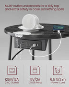 VASAGLE Side Table with Charging Station, Round End Table with Fabric Basket, Nightstand with Power Outlets, USB Ports, for Living Room, Bedroom, Modern, Ebony Black and Slate Gray ULET228B01