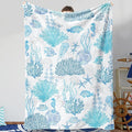 Blue Ocean Beach Throw Blanket Nautical Coastal Bed Blanket Starfish Seashell Coral Blankets Super Soft Flannel Fleece Throw Blanket for Couch Bed Decor “50 x60”