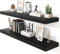 Heimlove 48" Black Floating Shelves for Wall,10 Deep Rustic Wood Display & Storage Wall Shelves with Heavy Duty Brackets for Bathroom,Bedroom,Kitchen,Living Room,Office,Set of 2