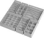 6 Pack Sock Underwear Drawer Organizer Dividers, 58 Cell Foldable Fabric Dresser Closet Organizers and Storage Bins for Clothing, Baby Clothes, Bra, Panty, Scarf, Ties (Grey)