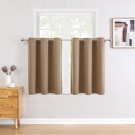 ChrisDowa Small Window Curtains for Kitchen and Bedroom - Grommet Short Thermal Insulated Room Darkening Curtains (2 Panels, Cappuccino, 52 x 36 Inch)