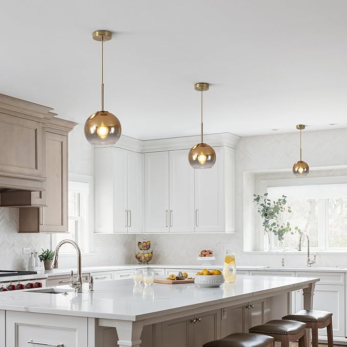 KCO Lighting Glass Globe Hanging Light Fixture Modern Gold Pendant Lights Kitchen Island Mid Century Dining Room Hanging Light Fixtures Over Table Single Pendant Light