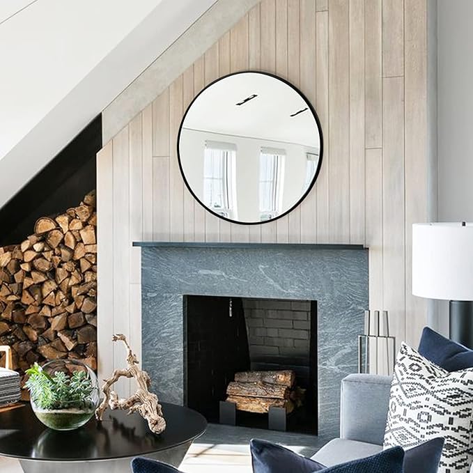 Fabuday Black Circle Mirror for Wall 22 inch - Round Mirror for Bathroom, Entryway, Living Room, Hallway, Bedroom Decor, Small Matte Frame Mirrors