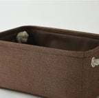 TheWarmHome Small Fabric Canvas Storage Bin with Cotton Rope Handles - Foldable Empty Basket for Gift (Brown-1 Pack,11.8L7.9W5.2H inch)