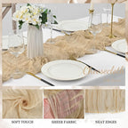 Sand 12 Pack 10FT Cheesecloth Table Runner 20 x 120 Inch Long Rustic Gauze Cheese Cloth Table Runner for Wedding Bridal Baby Shower Table Decorations Boho Fabric Sheer Birthday Party Table Decor