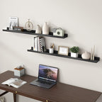 Picture Ledge Shelf for Wall, 48 inch Solid Pine Wood Nursery Book Shelves 2 Packs, Floating Ledge Shelves for Kids' Room Bedroom Bathroom Living Room Photo Frames Office Nursey Wall Decor, Black