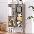 5 Cube Small Bookshelf - 3 Tier Mid-Century Modern Rustic Grey