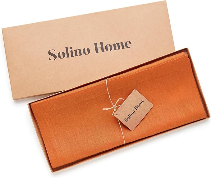 Solino Home Linen Pumpkin Table Runner 36 Inches - 100% Pure Linen Farmhouse Short Table Runner 14 x 36 Inch Ideal for Dresser and Coffee Tables - Fete - Fall, Autumn, Halloween, Thanksgiving