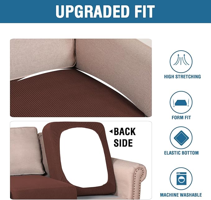 H.VERSAILTEX Super Stretch Individual Seat Cushion Covers Sofa Covers Couch Slipcover Sets Thick Jacquard Textured Twill Fabric (3 Piece Sofa Cushion Covers, Burnt Brick)