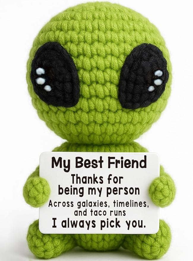 Christmas Unique Long Distance Friendship Gifts Cute Crochet Alien Plush Handmade My Person Fun Figures for Childhood Friends Besties Birthday