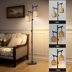 68" High Farmhouse Rustic Country Cottage Floor Lamp Tree Trunk Faux Wood Column Dark Bronze Wicker Drum Shade Decor for Living Room Bedroom Reading Room