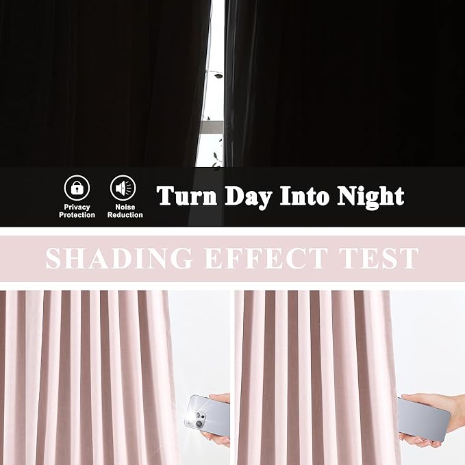 Vision Home Soft Pink Pinch Pleated Full Blackout Curtains Linen Blended Room Darkening Window Curtains 63 inch for Living Room Bedroom Thermal Insulated Pinch Pleat Drapes with Hooks 60" Wx63 Lx1
