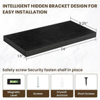 24 Inch Floating Shelves, 24"x9.25"x1.5" Inch Deep Floating Shelves for Wall, Wooden Shelves for Bathroom, Bedroom, Living Room, Black