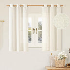 LAMIT Short Linen Sheer Curtains 54 inch Length for Windows, Cream Ivory Light Filtering Panels Bronze Grommet Boho Neutral Drapes for Bedroom/Bathroom/Cafe, 34 x 54 Inch, 2 Panels