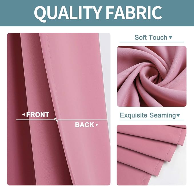ChrisDowa Grommet Room Darkening Curtains for Bedroom and Living Room - 2 Panels Set Thermal Insulated Blackout Curtains (Pink, 52W x 72L )