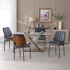 BV Mid Century Modern Dining Chairs Set of 2, Upholstered Pu Leather Accent Chair with Walnut Bentwood Back, Armless Kitchen Chair for Dining Room, Living Room, Kitchen, Black