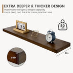 Floating Shelves 36 Inches Long - 8 Inch Deep Rustic Solid Pine Wood for Storage - Farmhouse Wall Mounted for Living Room - Heavy-Duty Metal Bracket - 36" W x 8" D - Set of 2 - American Walnut Color
