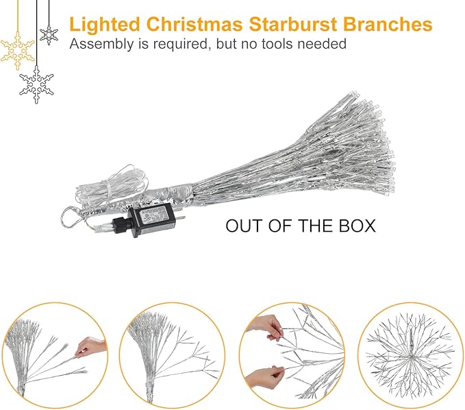 Christmas led Sparkle Ball Hanging Outdoor décorations -Haning Twig Ball,Snowflake Ornament Lights Indoor Outdoor Festive Holiday Décor 24Inch (Mutilcolor)