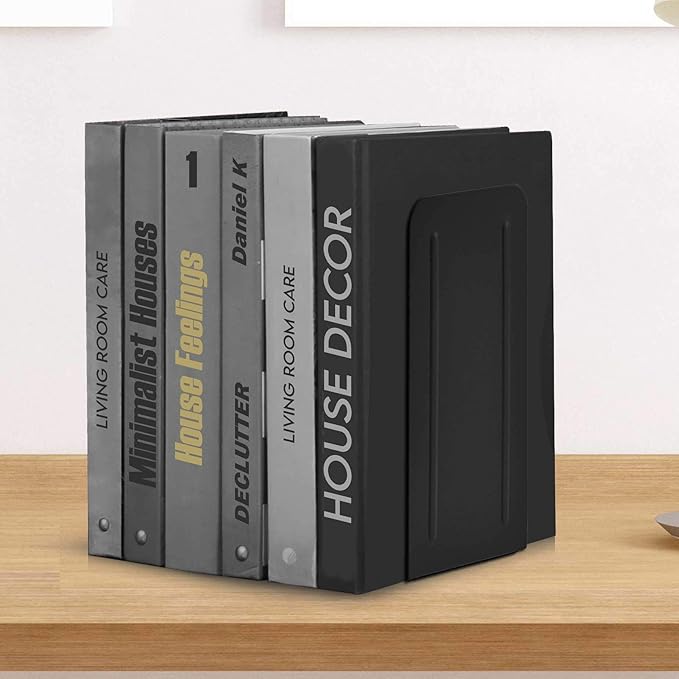 Acrimet Metal Bookends, Jumbo Size 9" H x 4" W x 4-1/2" D, Non-Skid Book Stand for Shelves, Heavy Duty Book Stopper, Black, 1 Pair