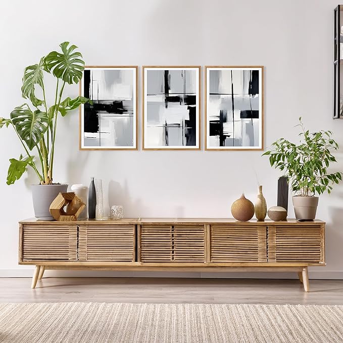 HPNIUB Modern Abstract Geometric Wall Art, Black & White Canvas Neutral Prints, Minimalist Bohemian Mid-Century Wall Art for Hallway, Office Wall Decor- 16"x24"x3