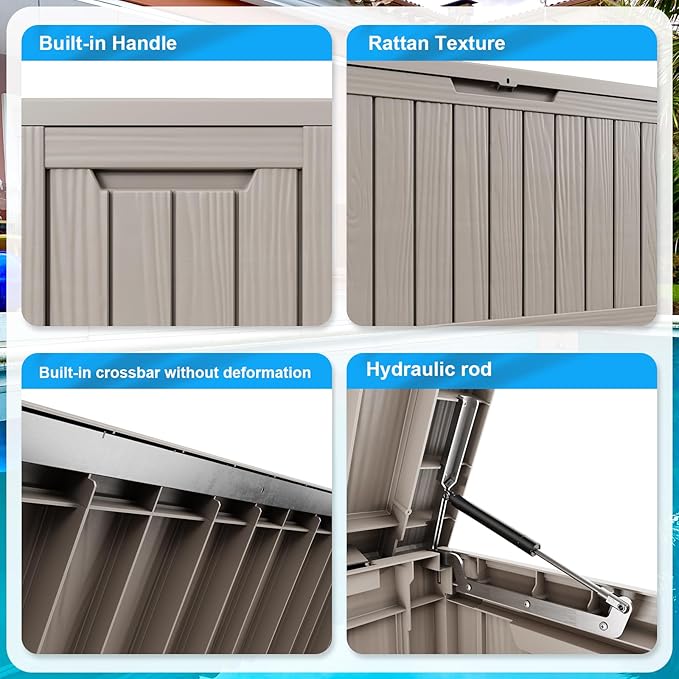 80 Gallon Outdoor Deck Box,Storage Lockable Waterproof Patio Furniture,Garden Tools,Cushions,Pool Accessories Outside Storage Resin Box(Gery)