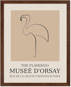 Poster Master Vintage Poster - Retro Minimalist Print - Gift for Artist, Housewarming - Flamingo, Line Drawing, Sketch, Abstract - Wall Decor for Living Room, Bedroom, 16x20 Brown Framed
