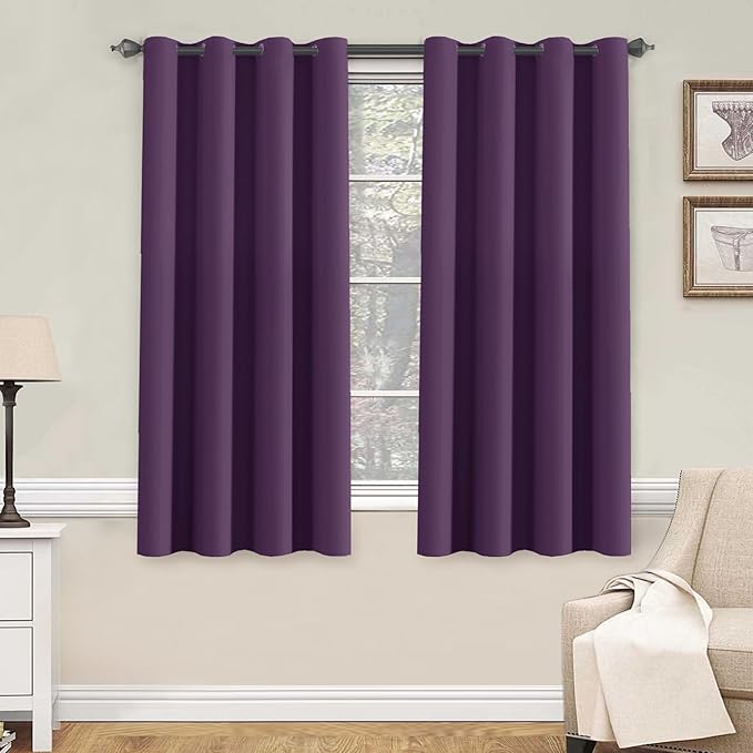 H.VERSAILTEX Window Treatment Blackout Thermal Insulated Room Darkening Solid Grommet Curtains/Drapes for Bedroom (Set of 2 Panels,52 by 63 Inch Long,Plum Purple)