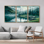 Tinonedraw Large Nature Forest Framed Canvas Wall Art Set, Boho Mountains Calming Lake Wall Decor, Green Pine Trees Artwork, Northern Wilderness Art Painting for Living Room Bedroom Office 16"x24"x3