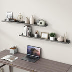 48 Inch Long Floating Shelves for Wall, Solid Pine Wood Picture Ledge Shelves with Lips, Nursery Book Shelves for Toys Storage Living Room Bedroom Photo Frames (2 Pcs, Grey)