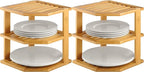 2-Pack Plate Organizer for Cabinet - Bamboo Corner Shelf for Kitchen or Bathroom Storage, Space-Saving Rack for Dishes, Countertop, Cabinet, Pantry - Organization & Housewarming Gift