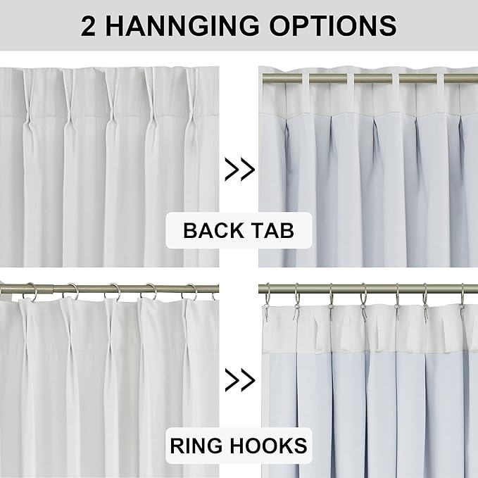 Vision Home White Pinch Pleated Full Blackout Curtains 60 inch Wide Thermal Insulated Window Panels 108 inch for Bedroom Living Room Darkening Pinch Pleat Drapes with Hooks Back Tab 9 FT 60"Wx108"Lx1