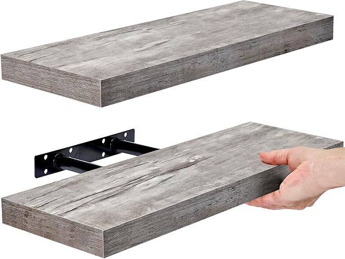 Sorbus Floating Shelves for Wall, Bathroom Shelves Wall Mounted for Kitchen, Bedroom, Bathroom Storage Over Toilet, Hanging Book Shelf for Wall Home Decor Living Room (Gray, 2 Pack)